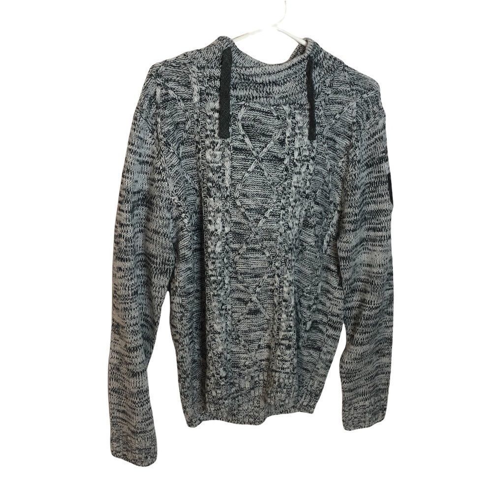Darkblack Mens Sweater Hooded Grey Black Pattern Medium